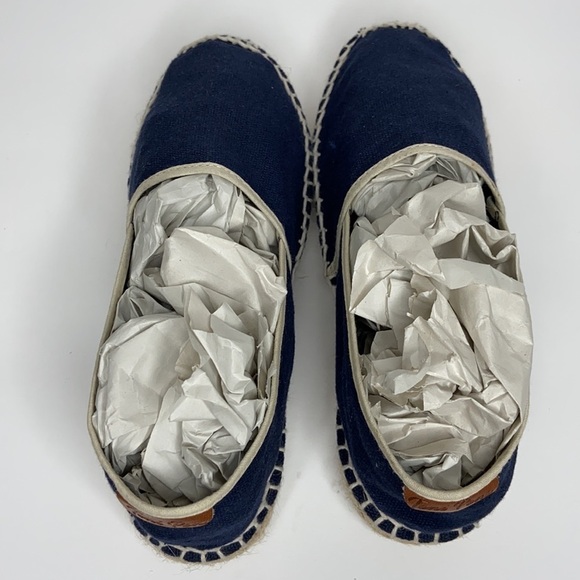Toni Pons Blue Canvas Espadrilles Tan Trim Slip-On - Picture 4 of 16